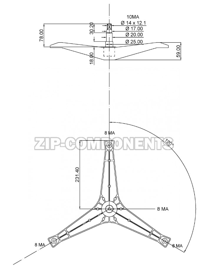 Крестовина барабана (низкий вал 78 мм) Samsung DC97-00124D